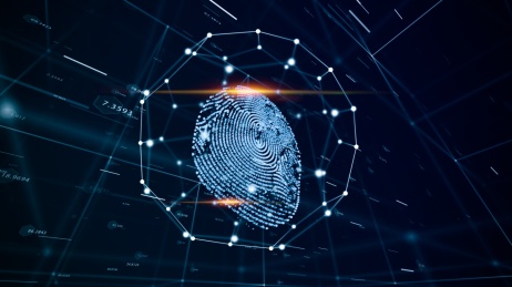 fingerprint指纹，安全、机密、科学技术抽象矢量背景图