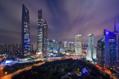 上海浦东陆家嘴金融区城市风光夜景