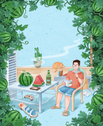 夏天大暑生活场景插画