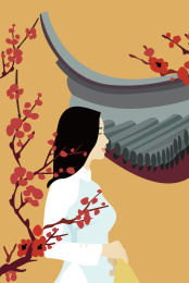 岭南建筑矢量插画手绘设计