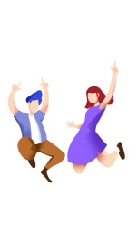 卡通手绘金币推广活动卡通男女跳跃素材插画