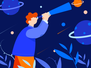 探索宇宙的男孩，扁平矢量人物场景创意概念插画