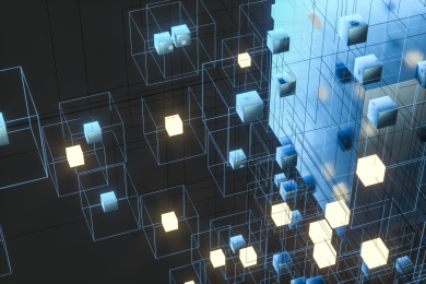 方块与线条组成的科技背景 三维渲染