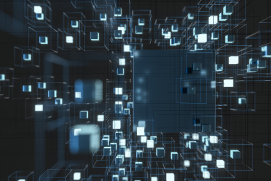 方块与线条组成的科技背景 三维渲染