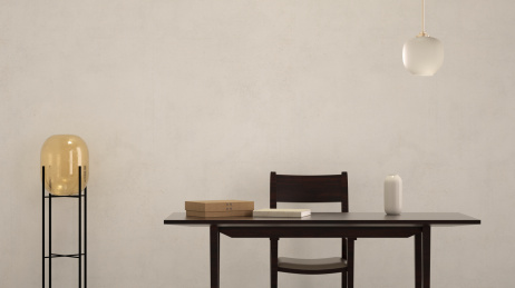 家居题材的书房里的桌椅和灯具，3d渲染