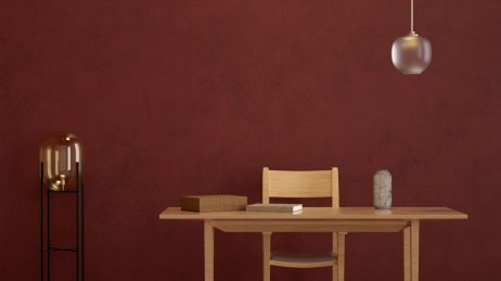 家居题材的书房里的桌椅和灯具，3d渲染