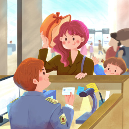 安检值机登机机场车站验票插画