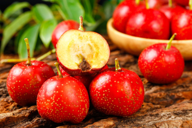 木底上的山楂果切面