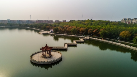 中国山东省德州市庆云县北海公园秋日航拍