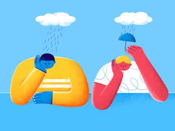 伤心的两个人被淋雨