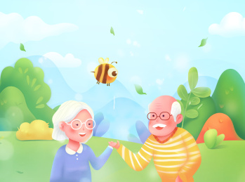 爷爷奶奶手牵手在郊外散步