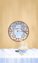 立冬初雪下的红叶和冬至的饺子