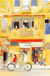 小镇建筑与人文街景的景象