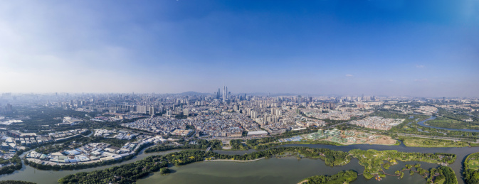 航拍中国广东省广州市海珠湖风光