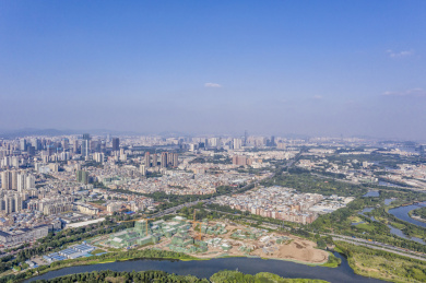 航拍中国广东省广州市海珠湖风光