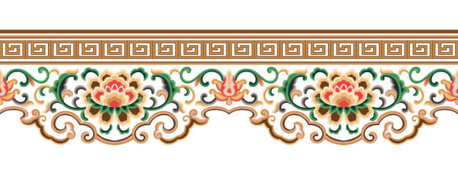 颜色鲜艳的传统花边花纹装饰图案，白色背景