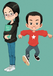 抱书的戴眼镜的小女孩