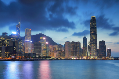 中国香港维多利亚港城市风光夜景