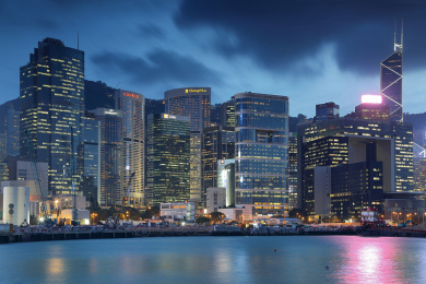 中国香港维多利亚港城市风光夜景