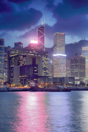 中国香港维多利亚港城市风光夜景