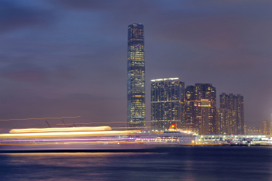 中国香港维多利亚港城市风光夜景