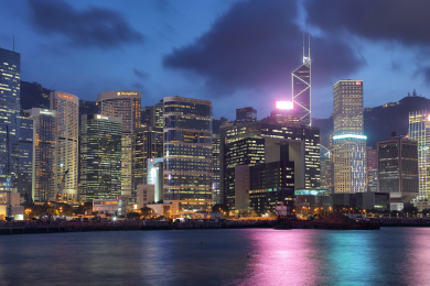 中国香港维多利亚港城市风光夜景