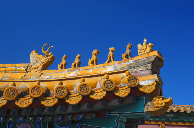 北京紫禁城古建筑飞檐构件琉璃五脊六兽