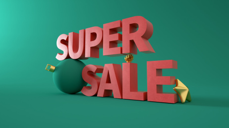 圣诞节题材的大卖super sale促销文字，3d渲染
