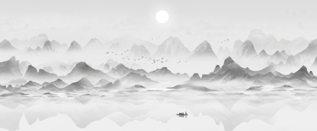 超大宽屏中国风意境水墨山水风景画