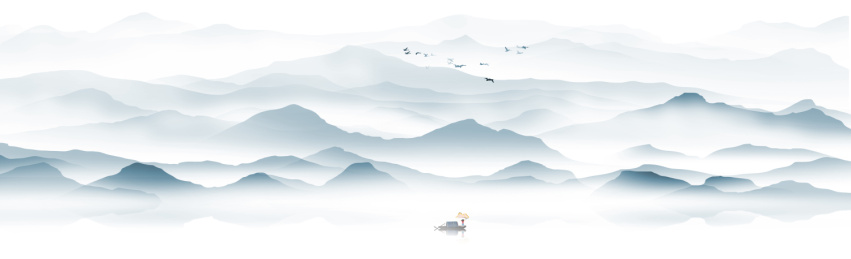 超大宽屏中国风蓝色意境水墨山水画  