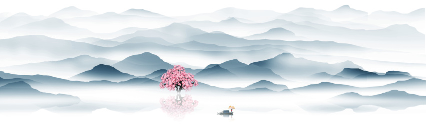 超大宽屏中国风蓝色意境水墨山水