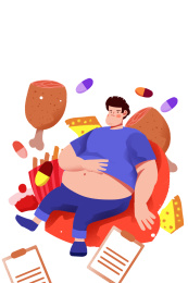 卡通手绘胖子暴饮暴食步世界糖尿病日插画