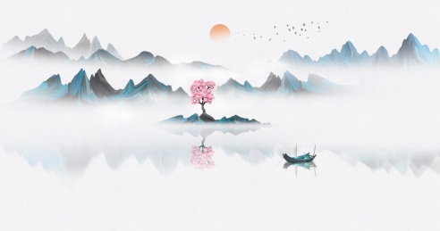 新中式抽象蓝色意境水墨山水淡雅背景画