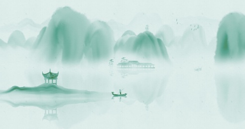 中国风淡雅绿色山水背景画
