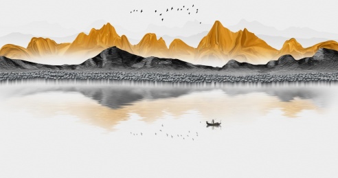 新中式鎏金意境鹅卵石山水大场景装饰画