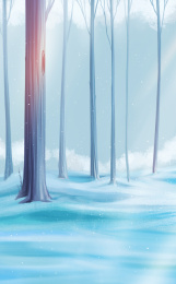 阳光照在冬天的雪地上场景插画