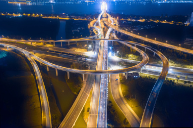 浙江省杭州市的城市立交桥夜景