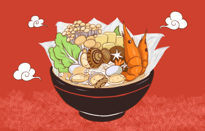 锡纸花甲粉米粉插画 