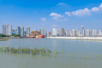 广东省珠海市情侣路野狸岛城市风光