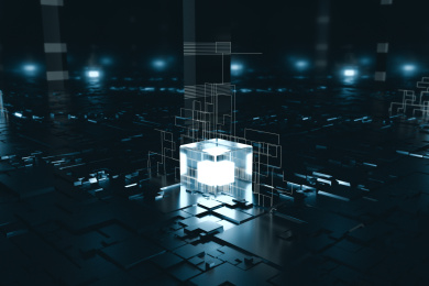 发光的方块与科技感线条 三维渲染