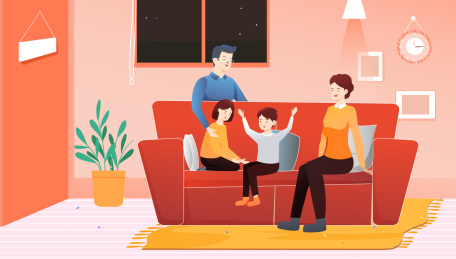 家人团圆新年春节全家福卡通中国风背景矢量插画