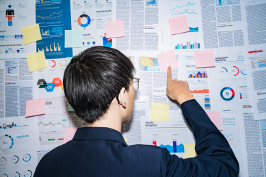 金融人士背影分析满墙图表报表统计报告