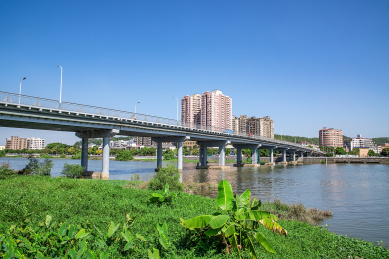 中国广东省东莞市虎门镇珠江太平水道河岸绿洲风光