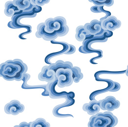 无缝的蓝色云纹背景图案，白色背景