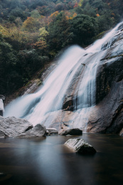 秋天金色的枫叶与流动的泉水