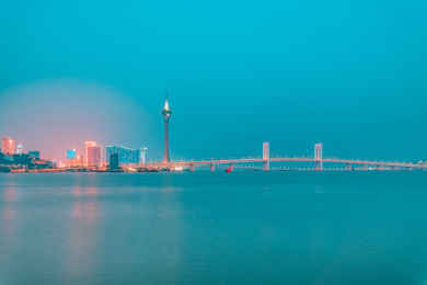 广东省珠海对岸的澳门岛夜景