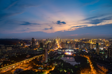 中国福建厦门思明区莲前日落夜景风光