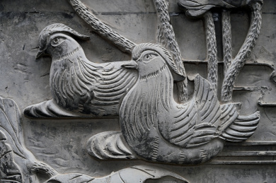 中国民间园林古建筑墙面鸳鸯石刻浮雕装饰画
