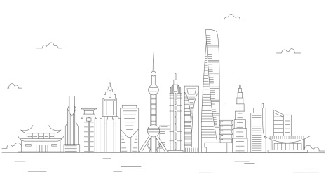 中国上海市城市简约线性矢量黑白线稿插画