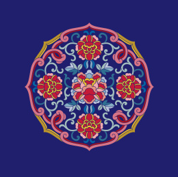 传统的花纹纹样设计图案，蓝色背景